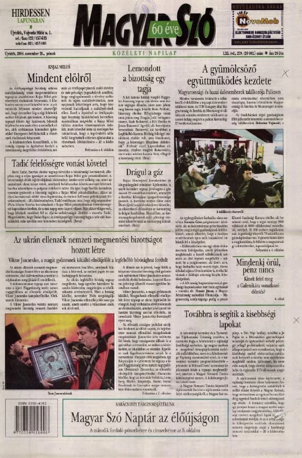 Magyar Szó, 61. évf. 2004. november 26. 279. sz. 1–20. oldal