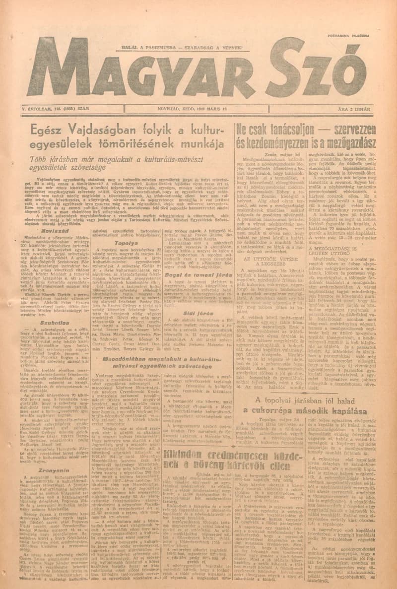 Magyar Szó, 5. évf. 1948. május 18. 118. sz. 1–4. oldal