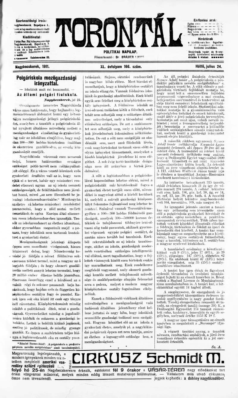 Torontál, 40. évf. 1911. július 24. 166. sz.