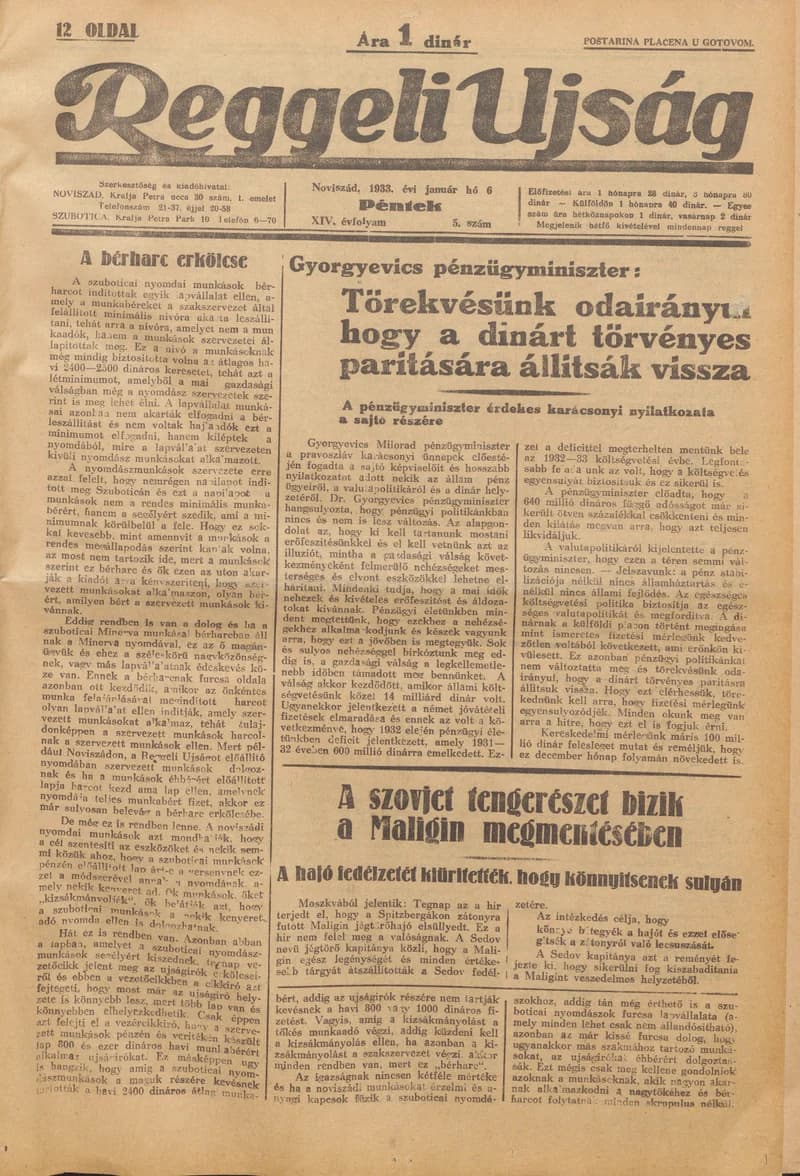 Reggeli Újság, 14. évf. 1933. január 6. 5. sz.