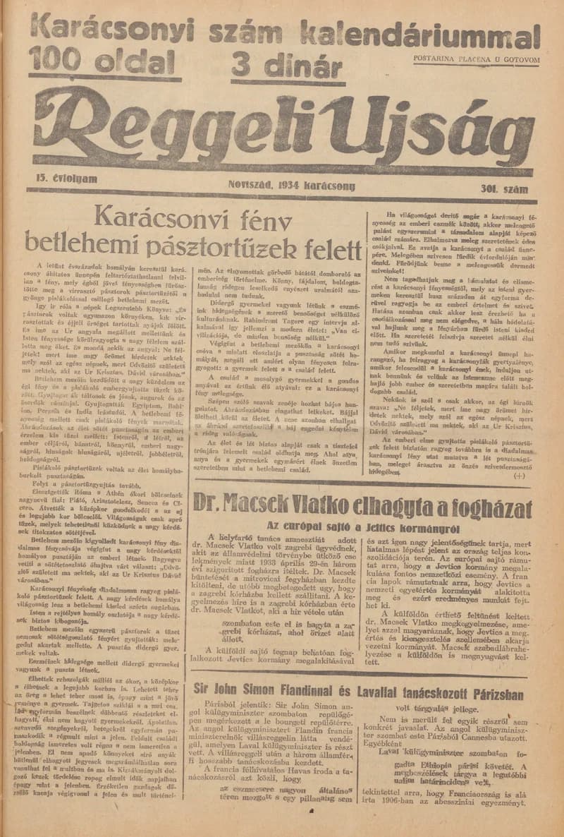 Reggeli Újság, 15. évf. 1934. december 25. 301. sz.