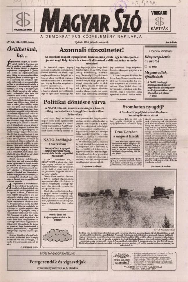 Magyar Szó, 55. évf. 1998. július 9. 162. sz. 1–16. oldal