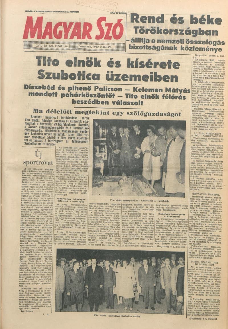 Magyar Szó, 17. évf. 1960. május 29. 126. sz. 1–20. oldal