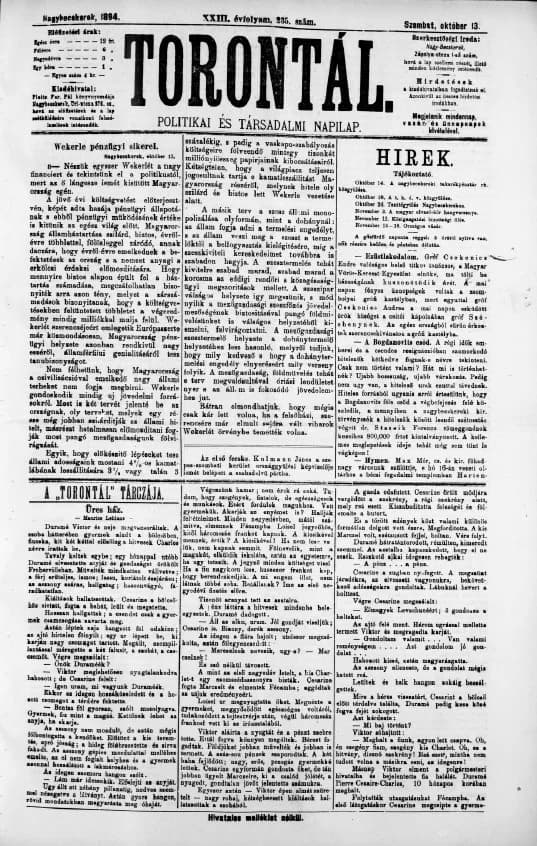 Torontál, 23. évf. 1894. október 13. 235. sz.