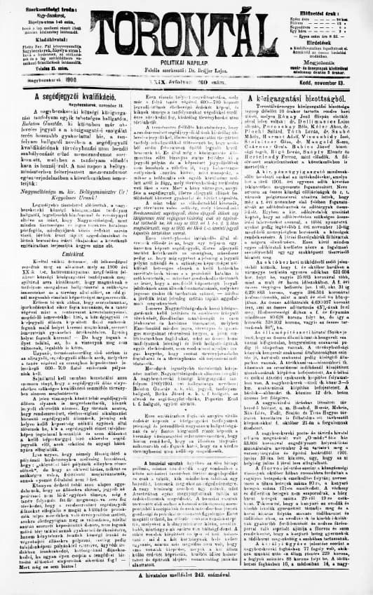 Torontál, 29. évf. 1900. november 13. 260. sz.