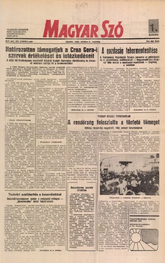 Magyar Szó, 45. évf. 1988. október 9. 279. sz.