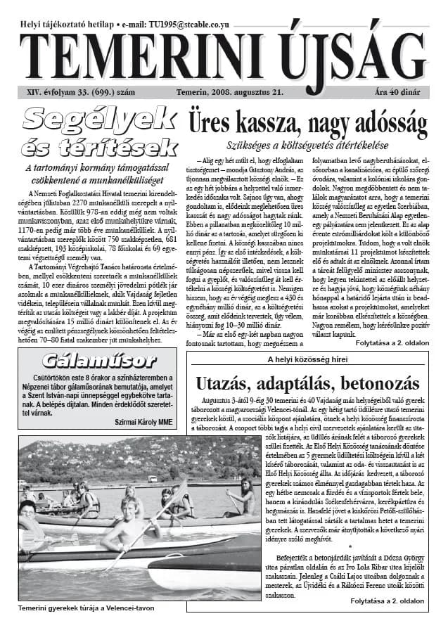 Temerini Újság, 14. évf. 2008. augusztus 21. 33. sz.