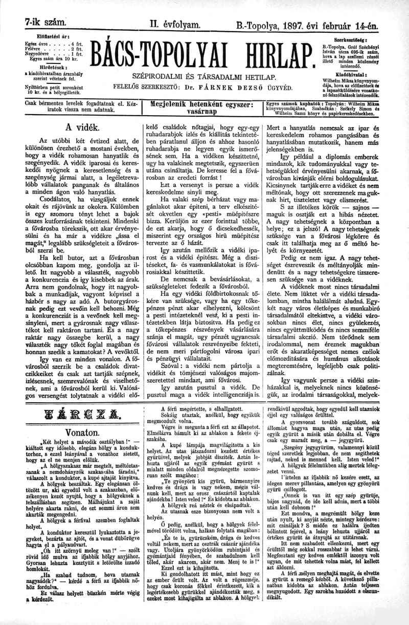 Bács-Topolyai Hirlap, 2. évf. 1897. február 14. 7. sz.