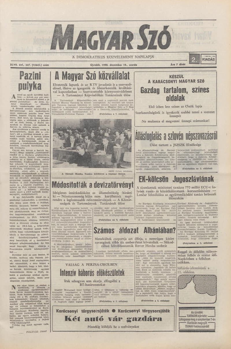 Magyar Szó, 47. évf. 1990. december 19. 347. sz. 1–20. oldal