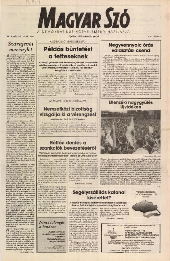 Magyar Szó, 49. évf. 1992. május 29. 145. sz. 1–16. oldal