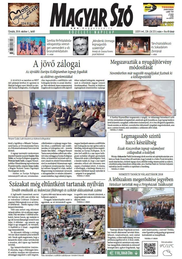 Magyar Szó, 75. évf. 2018. október 1. 228. sz. 1–20. oldal