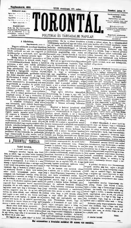Torontál, 22. évf. 1893. június 17. 137. sz.