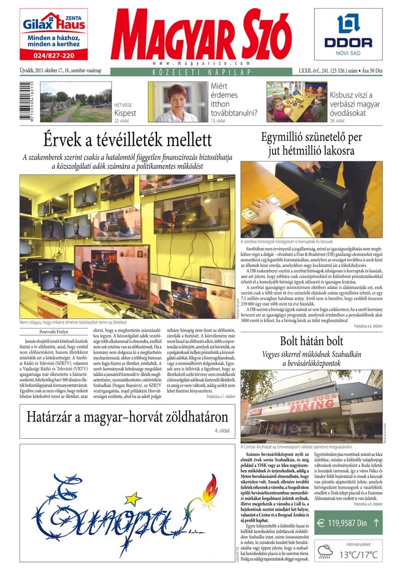 Magyar Szó, 72. évf. 2015. október 17. – 18. 241. sz. 1–32. oldal