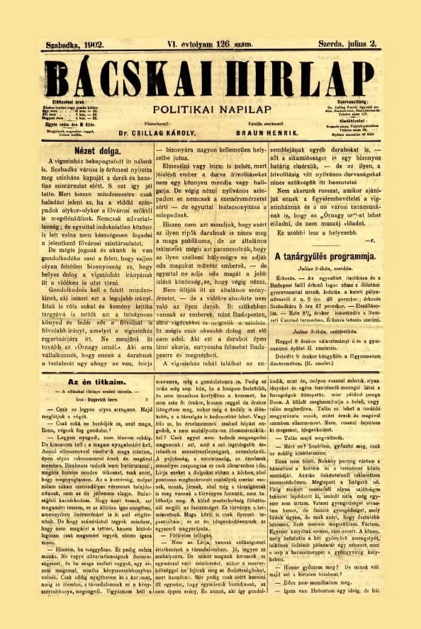 Bácskai Hirlap, 6. évf. 1902. július 2. 126. sz.