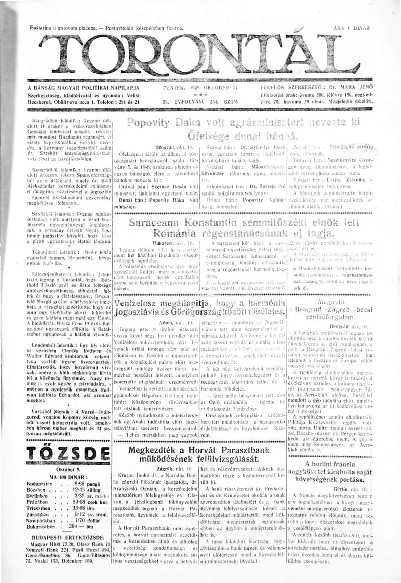 Torontál, 58. évf. 1929. október 11. 234. sz.