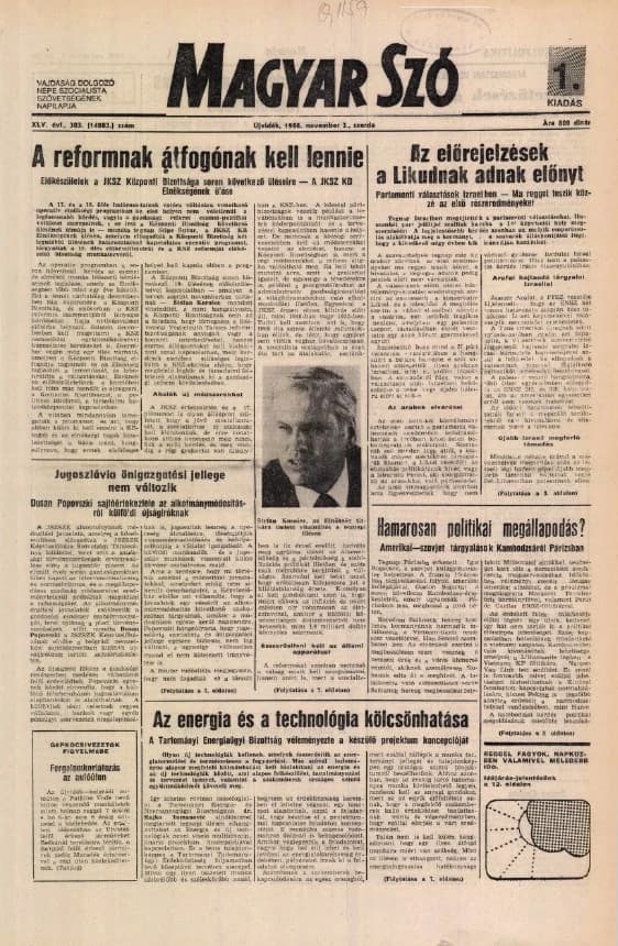 Magyar Szó, 45. évf. 1988. november 2. 303. sz.