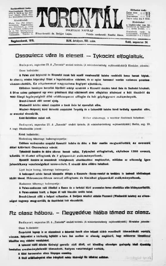 Torontál, 44. évf. 1915. augusztus 24. 192. sz.