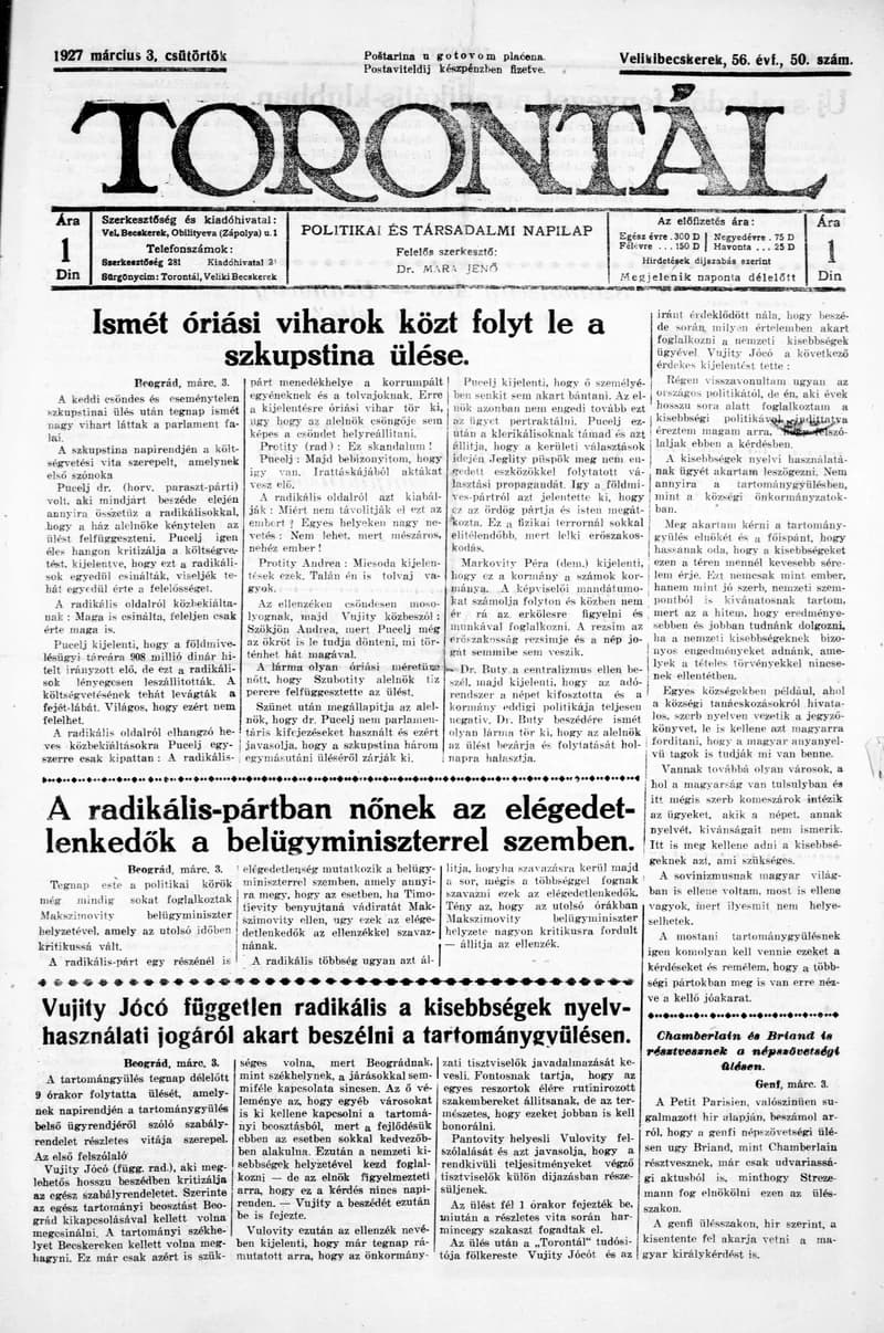 Torontál, 56. évf. 1927. március 3. 50. sz.