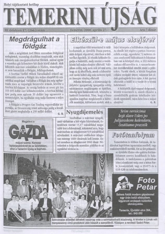 Temerini Újság, 6. évf. 2000. április 27. 17. sz.