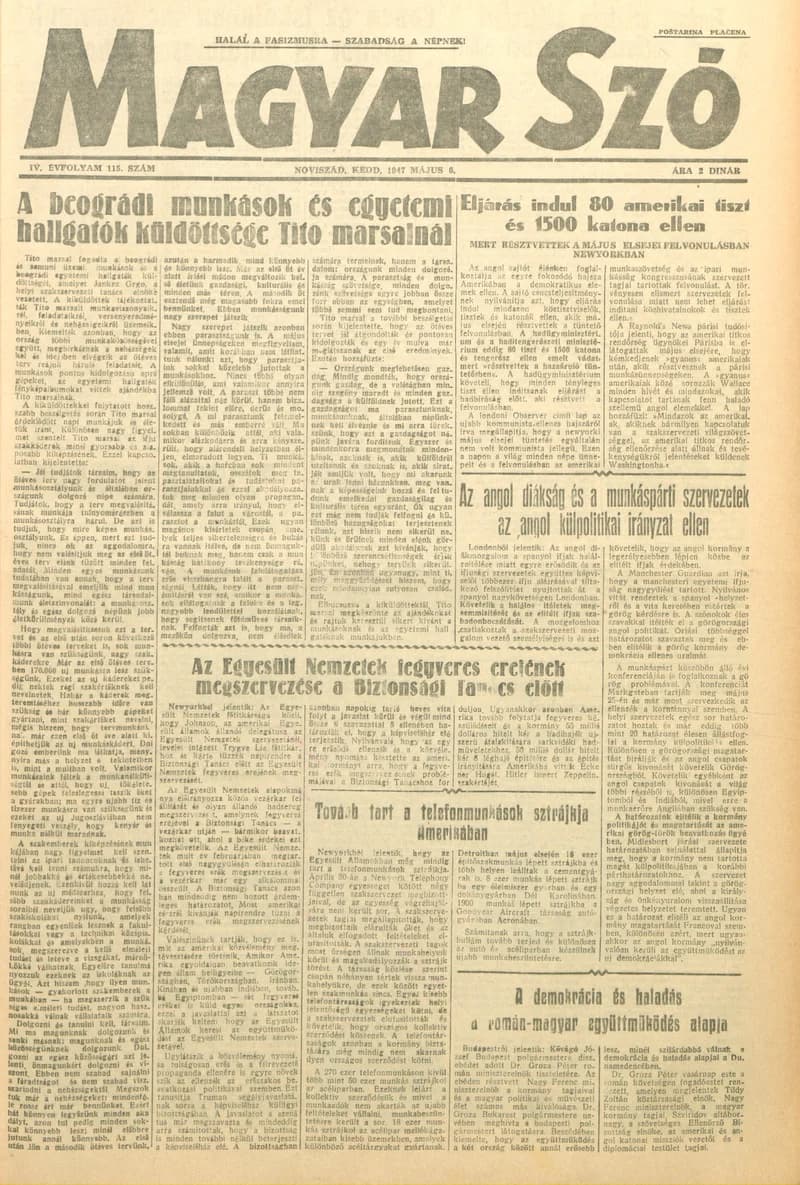 Magyar Szó, 4. évf. 1947. május 6. 115. sz. 1–6. oldal