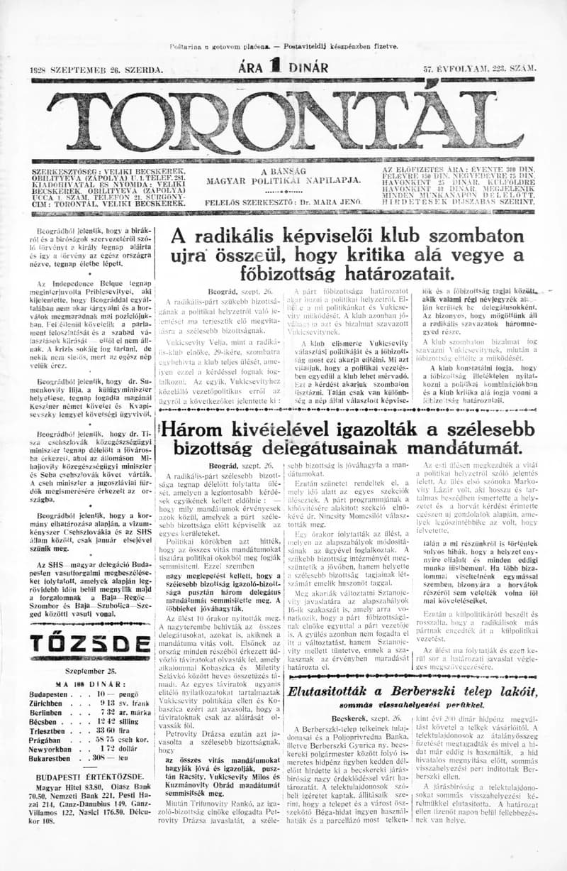 Torontál, 57. évf. 1928. szeptember 26. 223. sz.