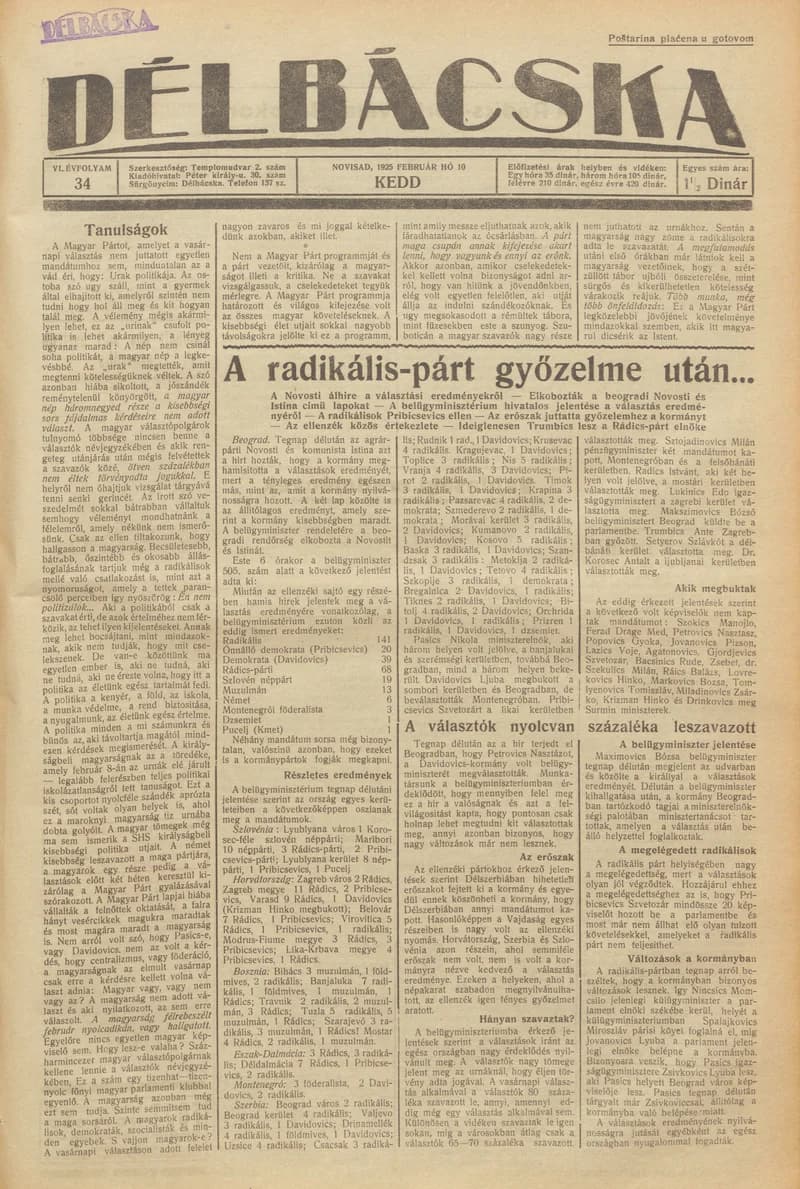 Délbácska, 6. évf. 1925. február 10. 34. sz.