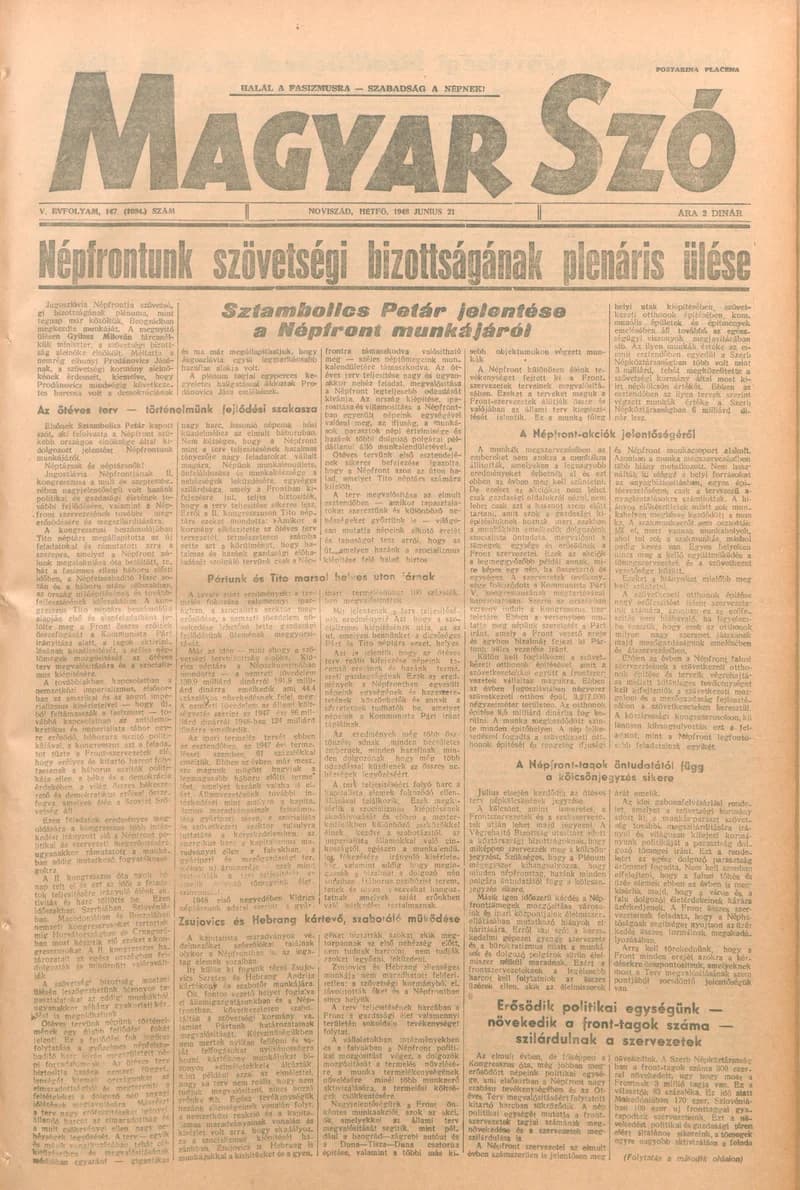 Magyar Szó, 5. évf. 1948. június 21. 147. sz. 1–4. oldal