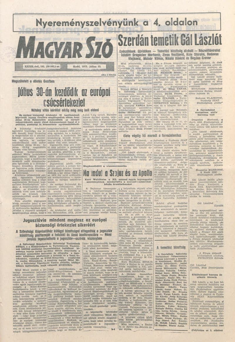 Magyar Szó, 32. évf. 1975. július 15. 192. sz.