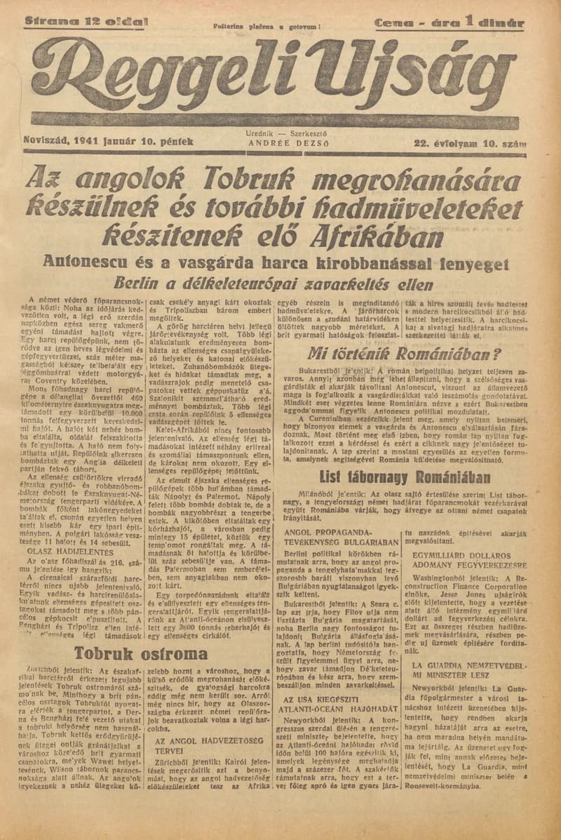 Reggeli Újság, 22. évf. 1941. január 10. 10. sz.