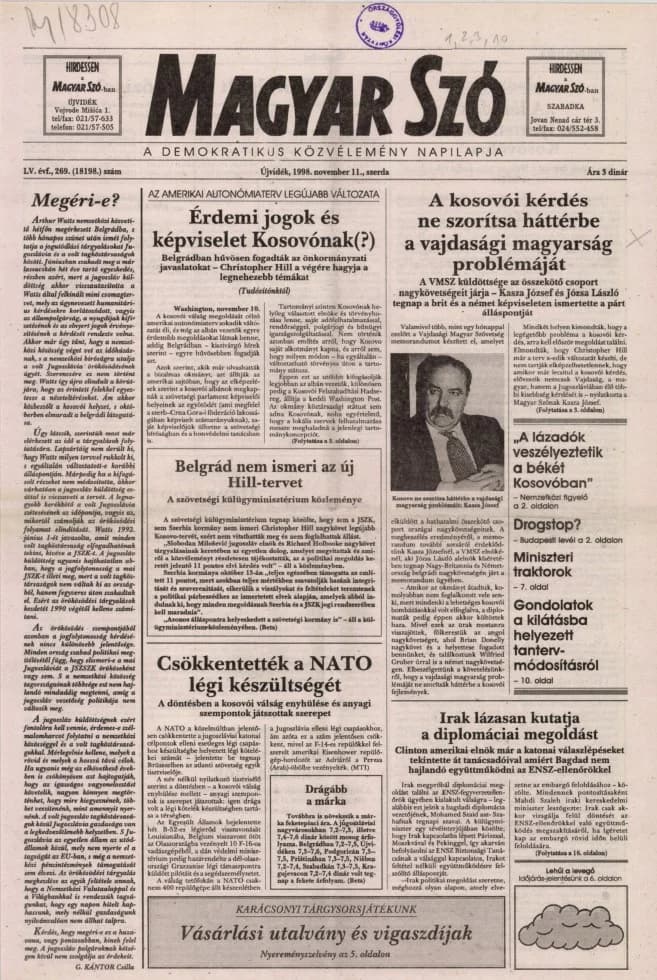 Magyar Szó, 55. évf. 1998. november 11. 269. sz. 1–16. oldal
