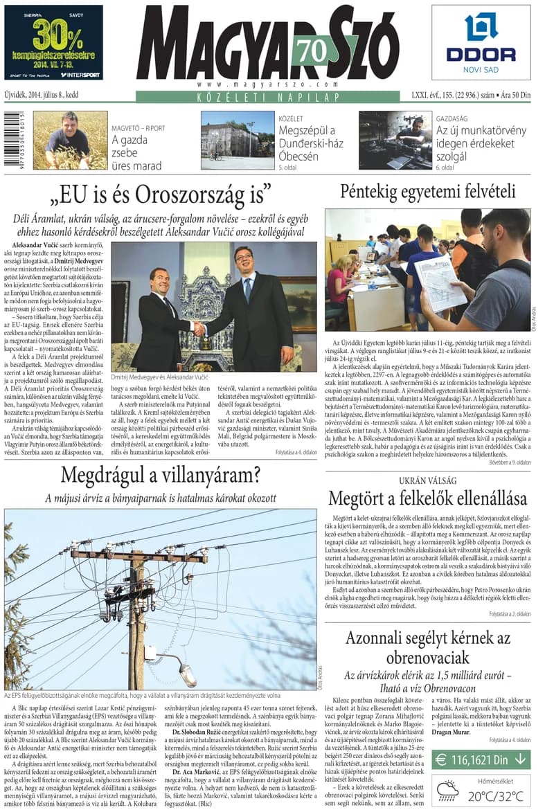 Magyar Szó, 71. évf. 2014. július 8. 155. sz. 1–20. oldal