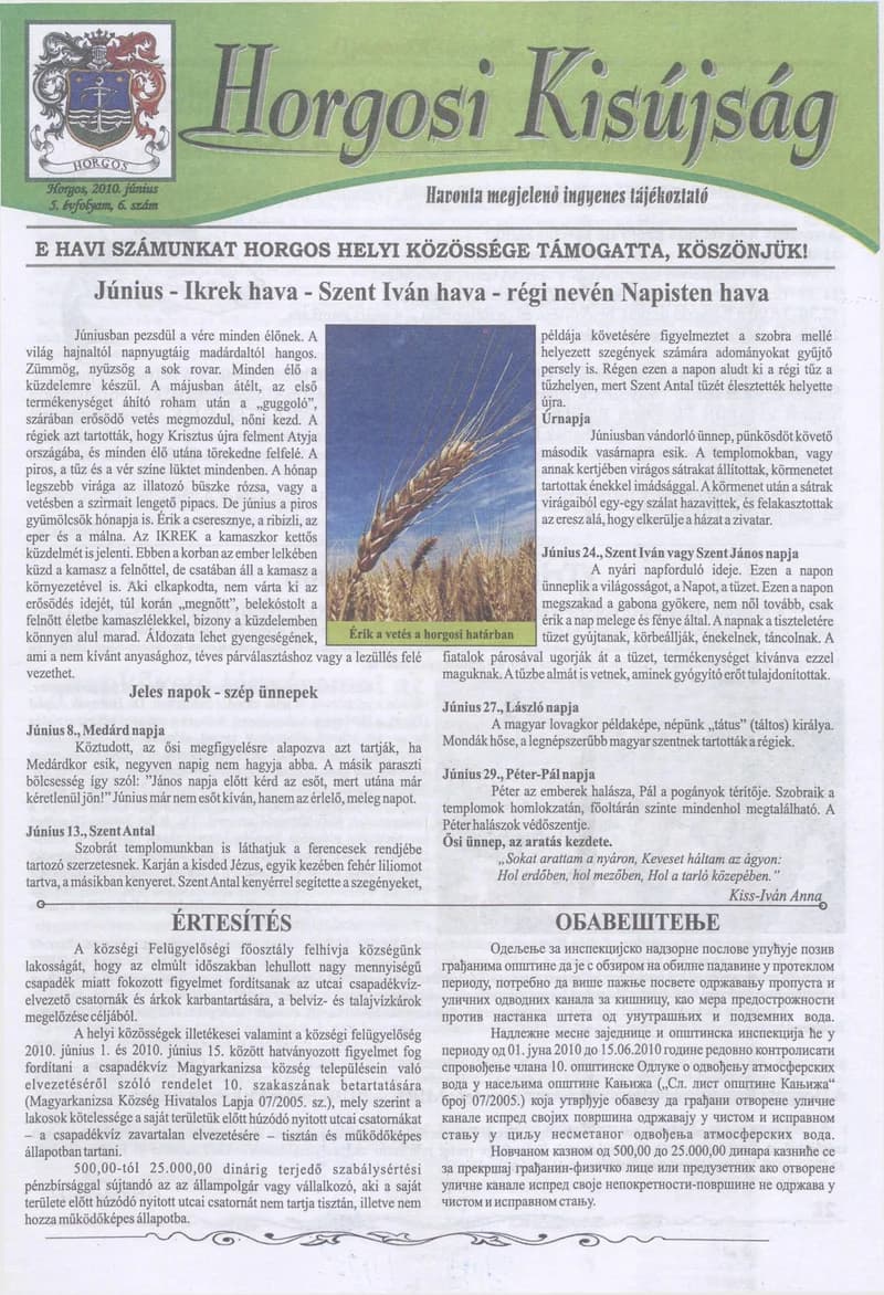 Horgosi Kisújság, 5. évf. 2010. június. 6. sz.