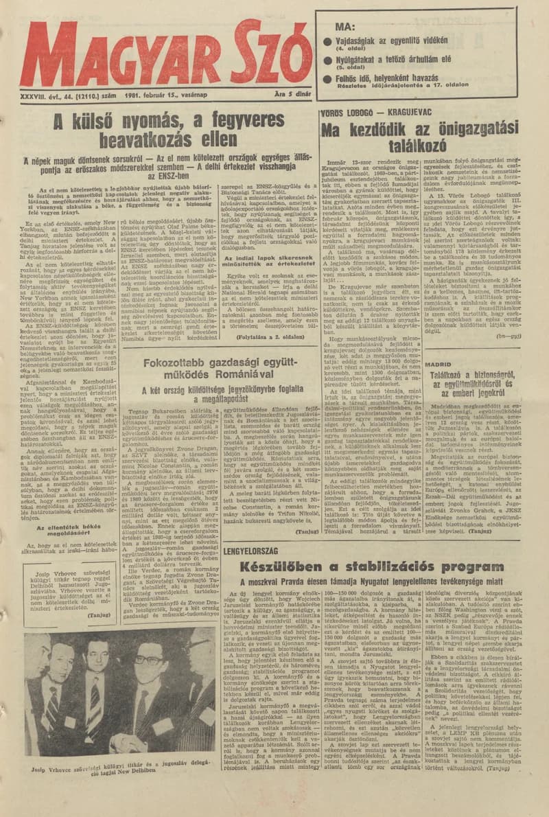 Magyar Szó, 38. évf. 1981. február 15. 44. sz.