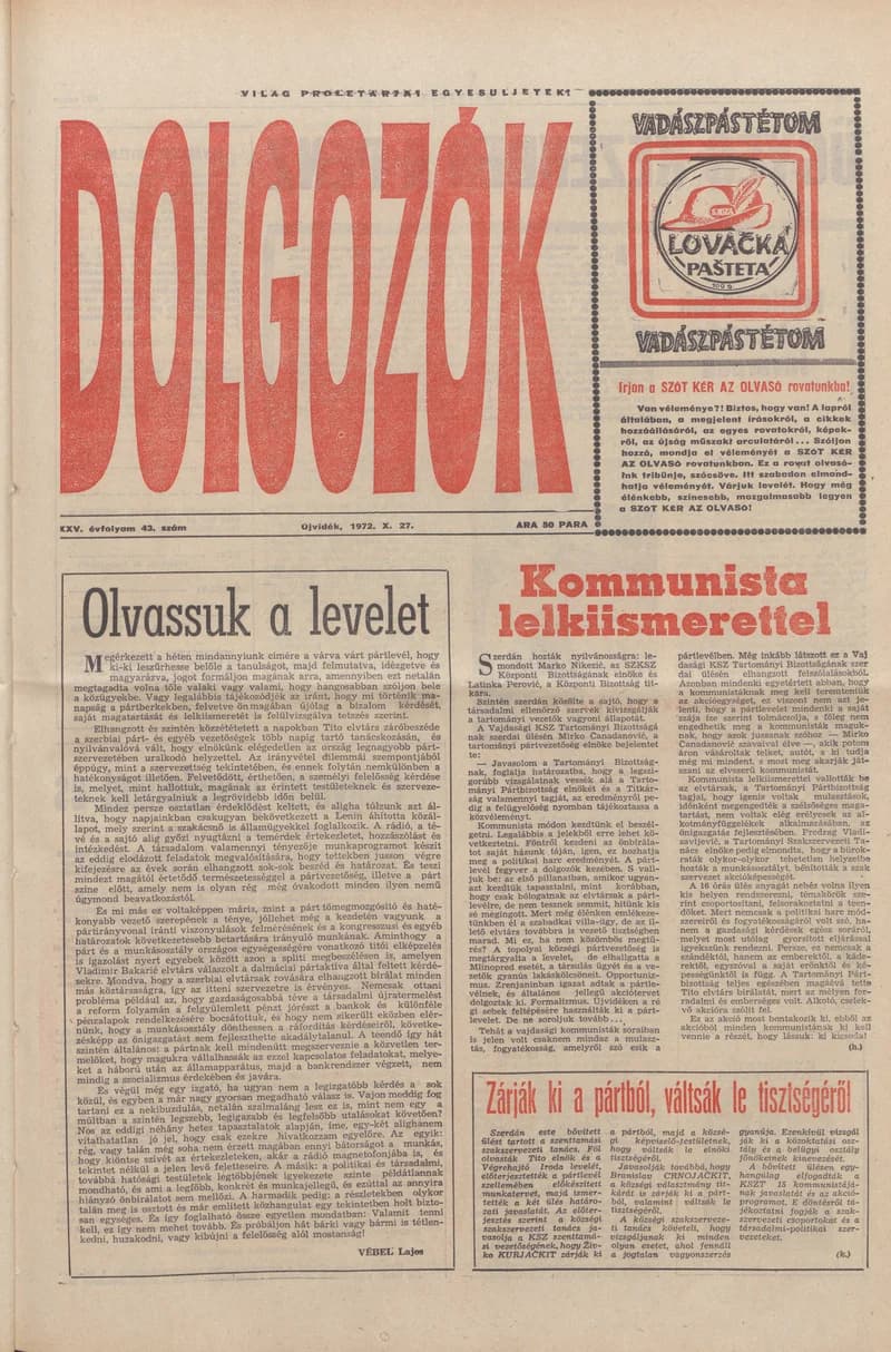 Dolgozók, 26. évf. 1972. október 27. 43. sz.