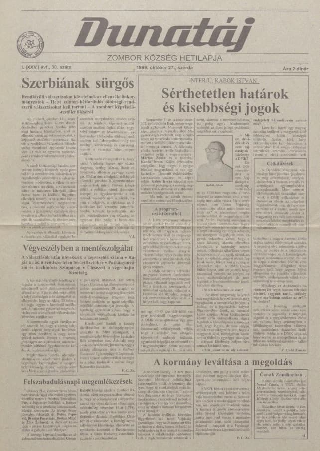 Dunatáj, 1. évf. 1999. október 27. 30. sz.