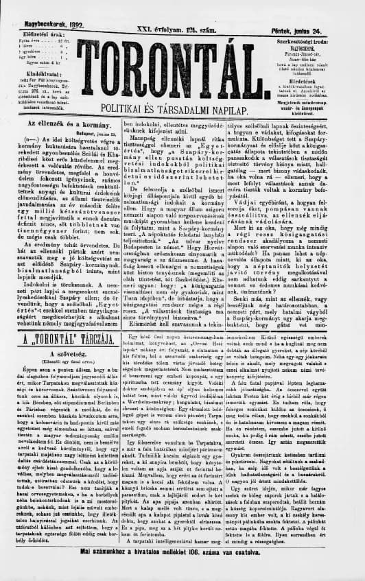Torontál, 21. évf. 1892. június 24. 124. sz.
