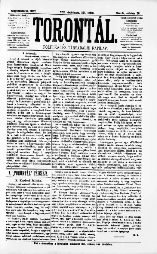 Torontál, 21. évf. 1892. október 26. 226. sz.