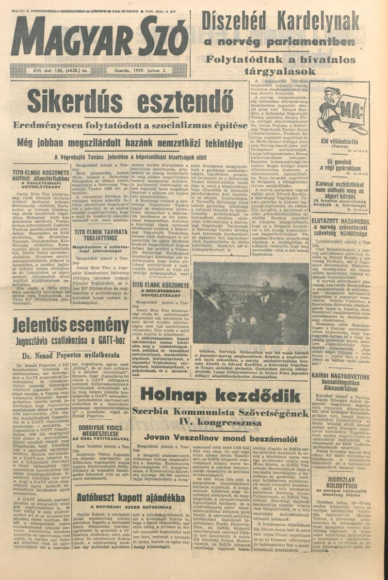 Magyar Szó, 16. évf. 1959. június 3. 130. sz. 1–22. oldal