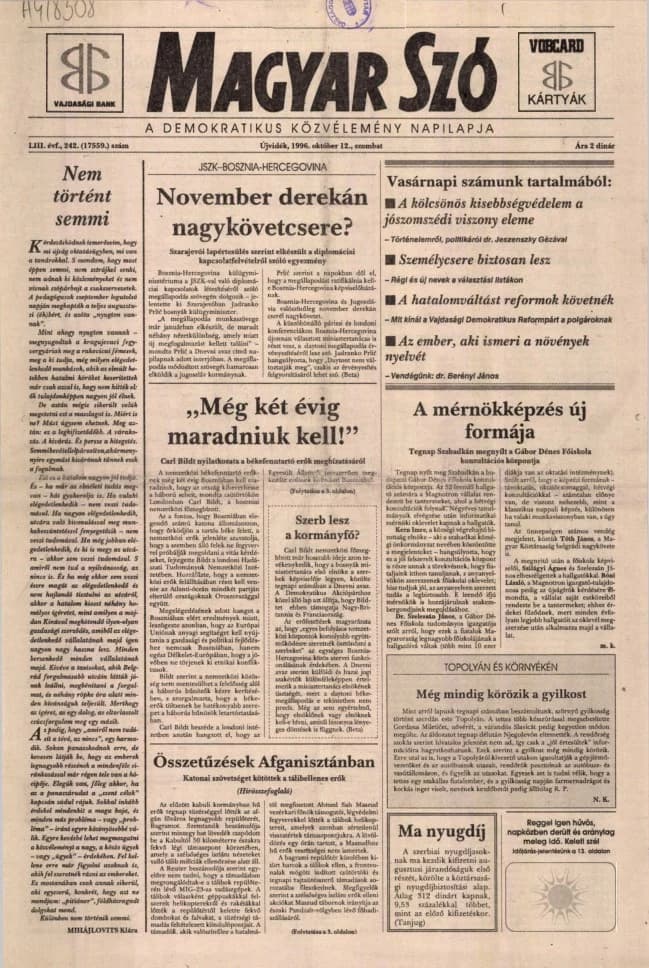 Magyar Szó, 53. évf. 1996. október 12. 242. sz. 1–16. oldal