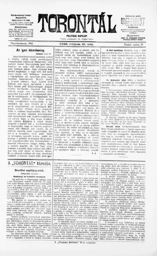 Torontál, 32. évf. 1903. május 29. 121. sz.