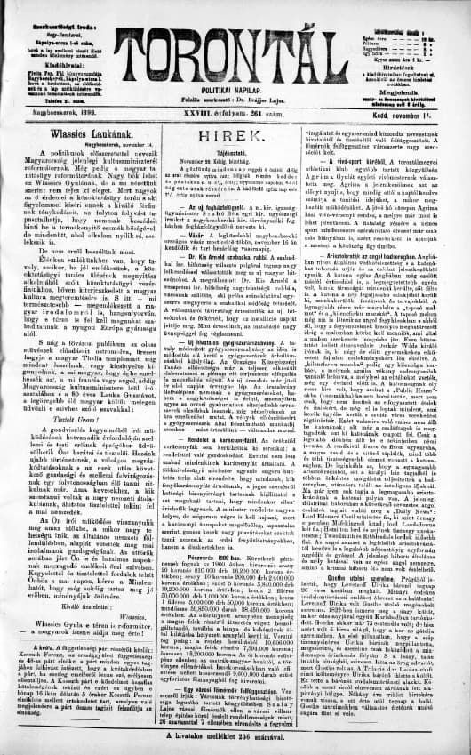 Torontál, 28. évf. 1899. november 14. 261. sz.