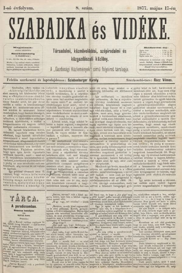 Szabadka és vidéke, 1. évf. 1877. május 17. 8. sz.