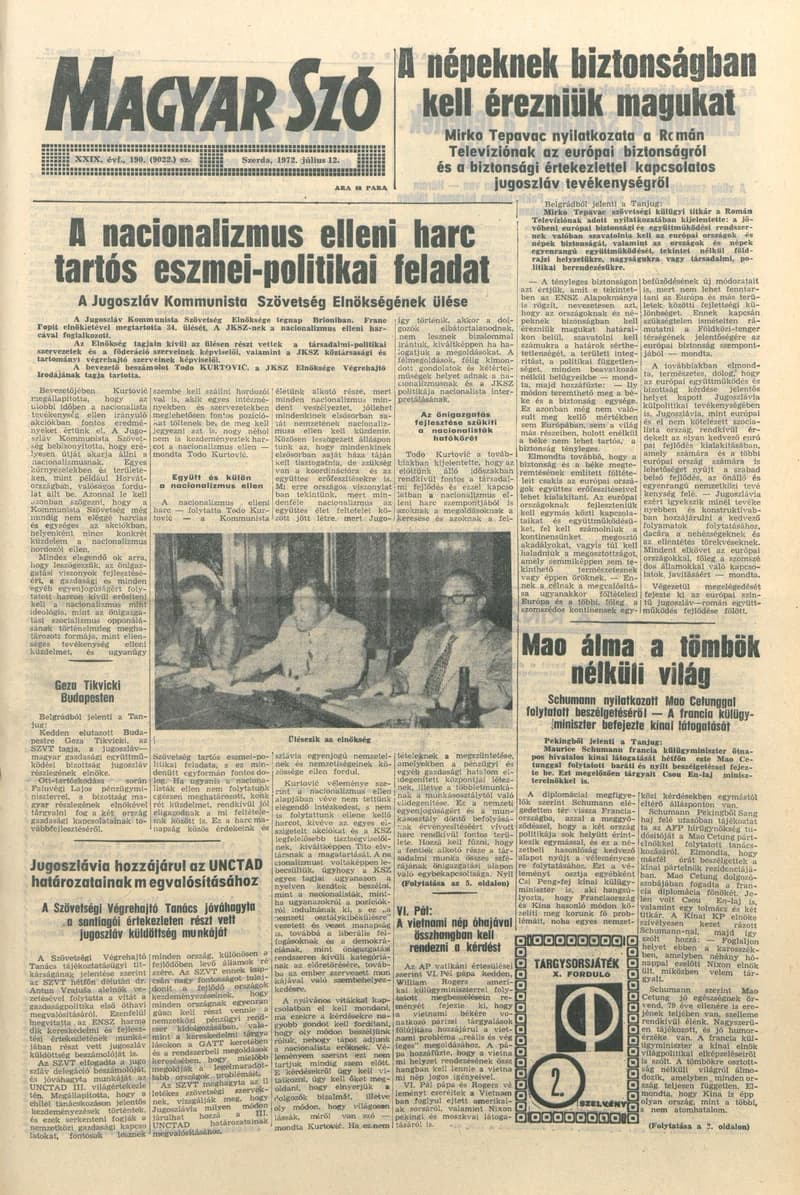 Magyar Szó, 29. évf. 1972. július 12. 190. sz. 1–16. oldal
