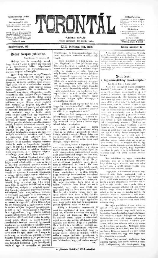 Torontál, 30. évf. 1901. november 27. 272. sz.