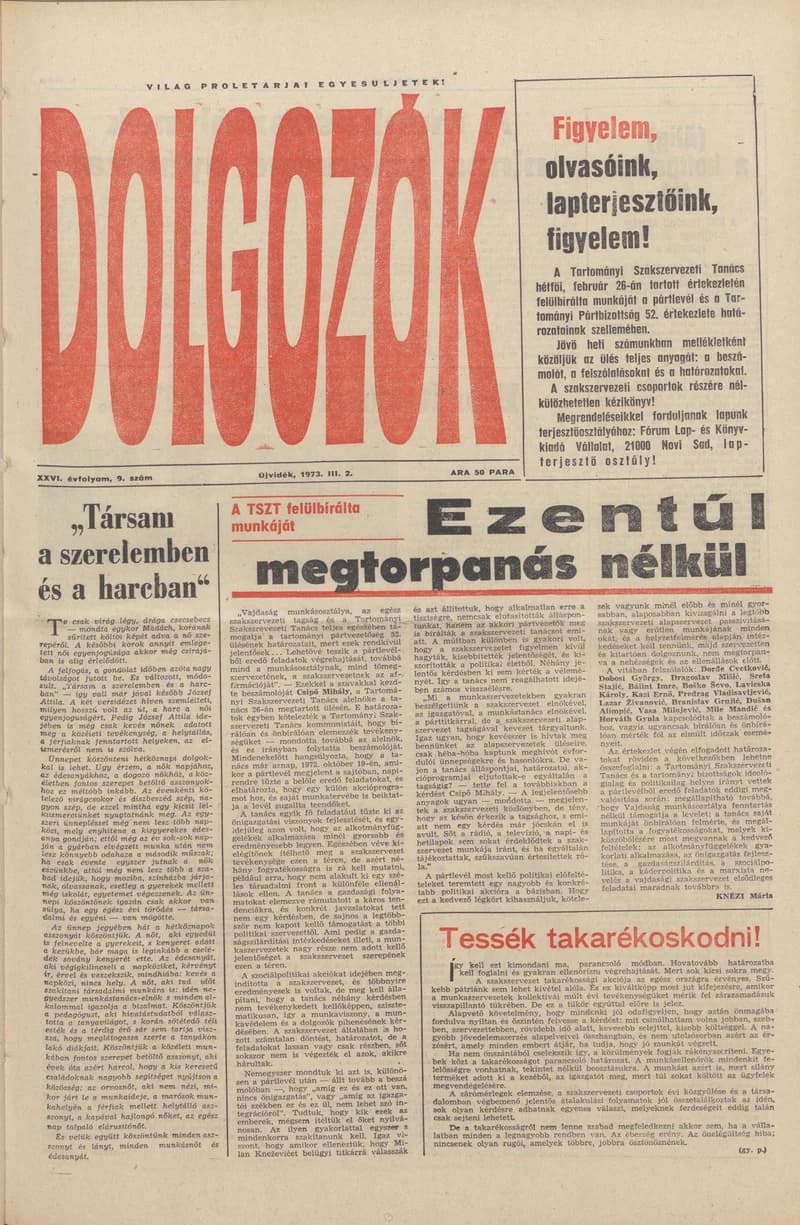 Dolgozók, 27. évf. 1973. március 2. 9. sz.
