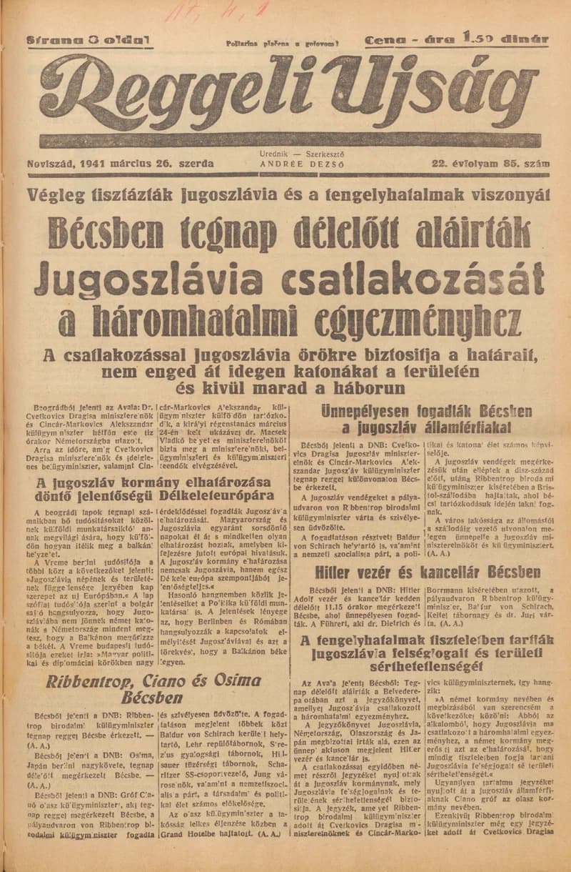 Reggeli Újság, 22. évf. 1941. március 26. 85. sz.