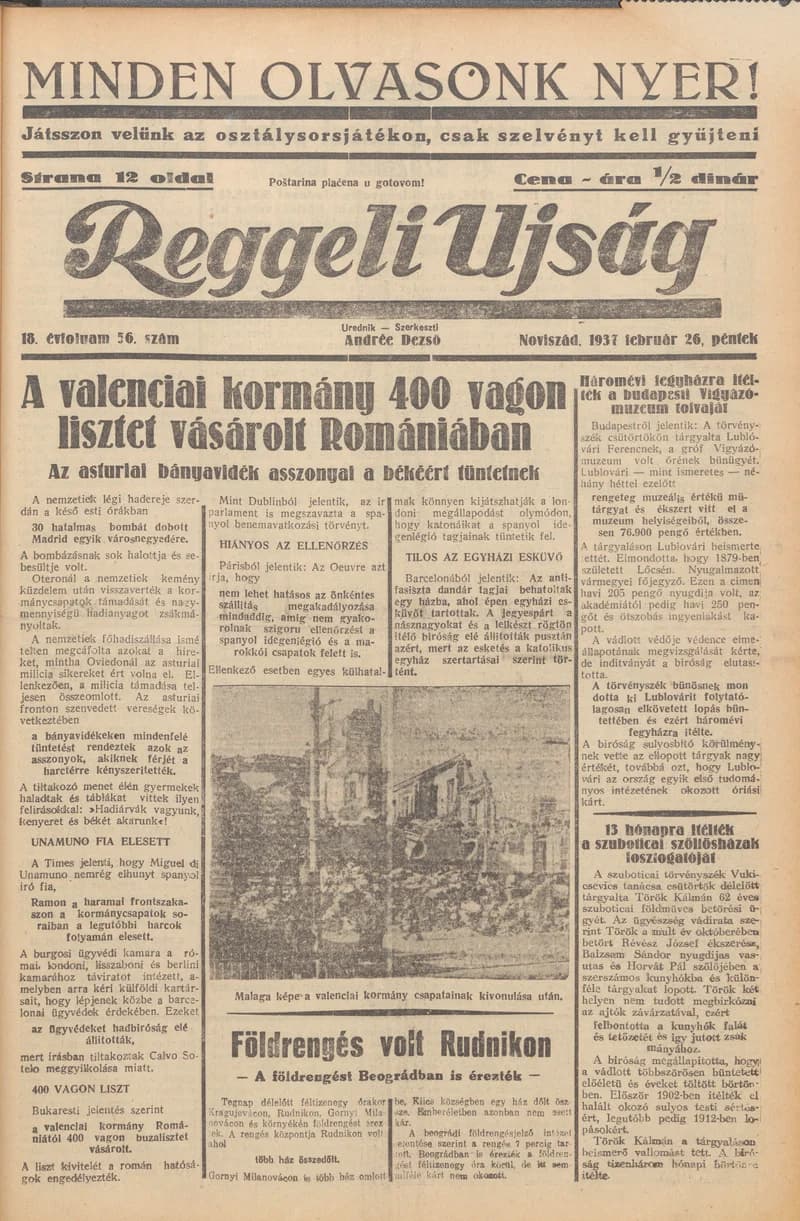 Reggeli Újság, 18. évf. 1937. február 26. 56. sz.
