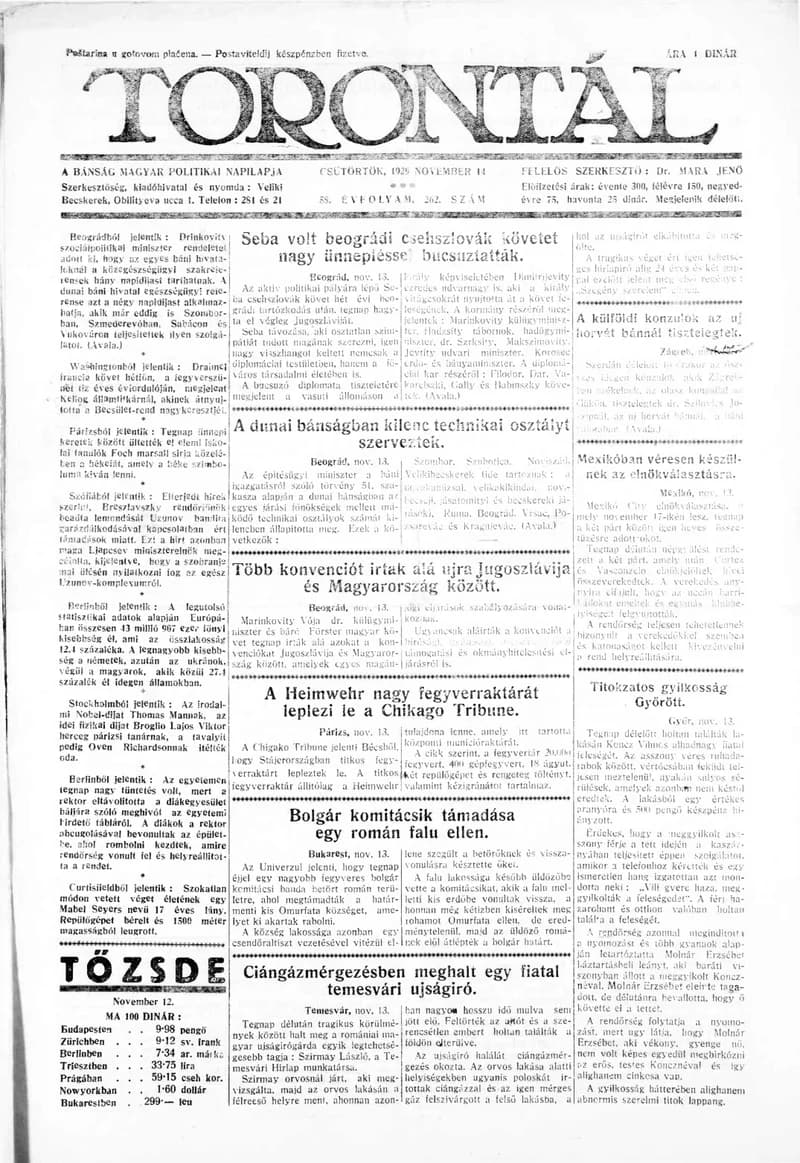Torontál, 58. évf. 1929. november 14. 262. sz.