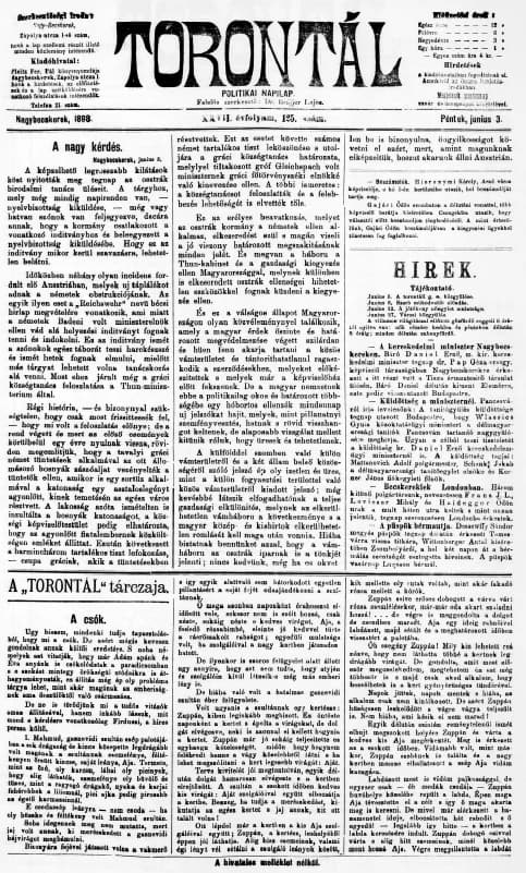 Torontál, 27. évf. 1898. június 3. 125. sz.