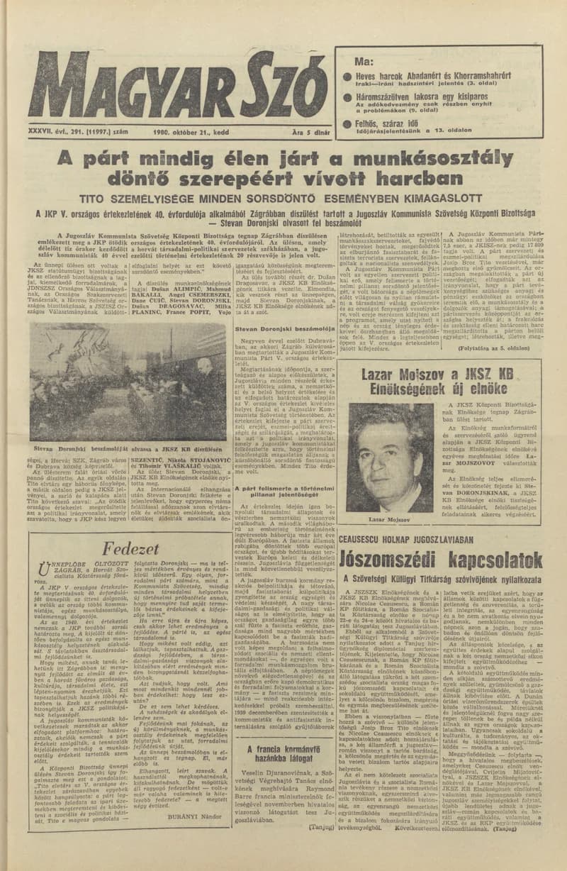 Magyar Szó, 37. évf. 1980. október 21. 291. sz. 1–20. oldal